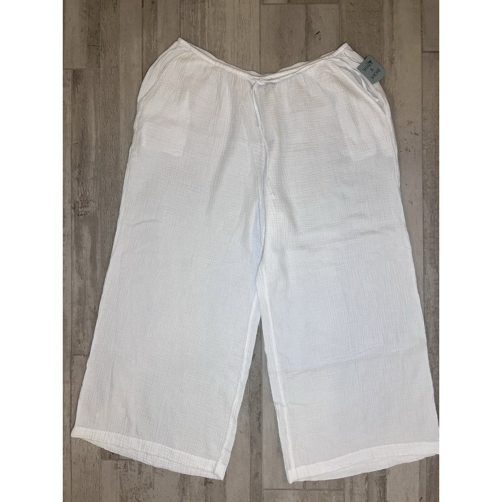 SHADE AND SHORE (1X)COTTON-Swim COVER-UP Pants-Cruise-Beach-Resortwear-NWT Gauze